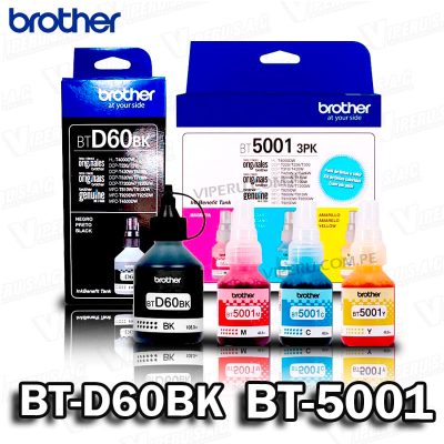 Juego de Tinta Brother Tripack BT-5001 Colores CMY y BTD-60BK Negro Original